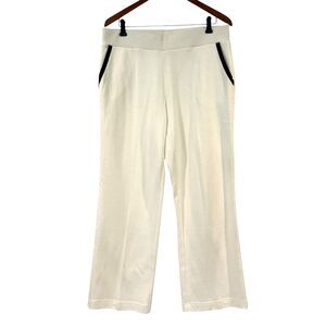 Lauren Ralph Lauren White Knit Pants Pull On Black Trim Straight Leg